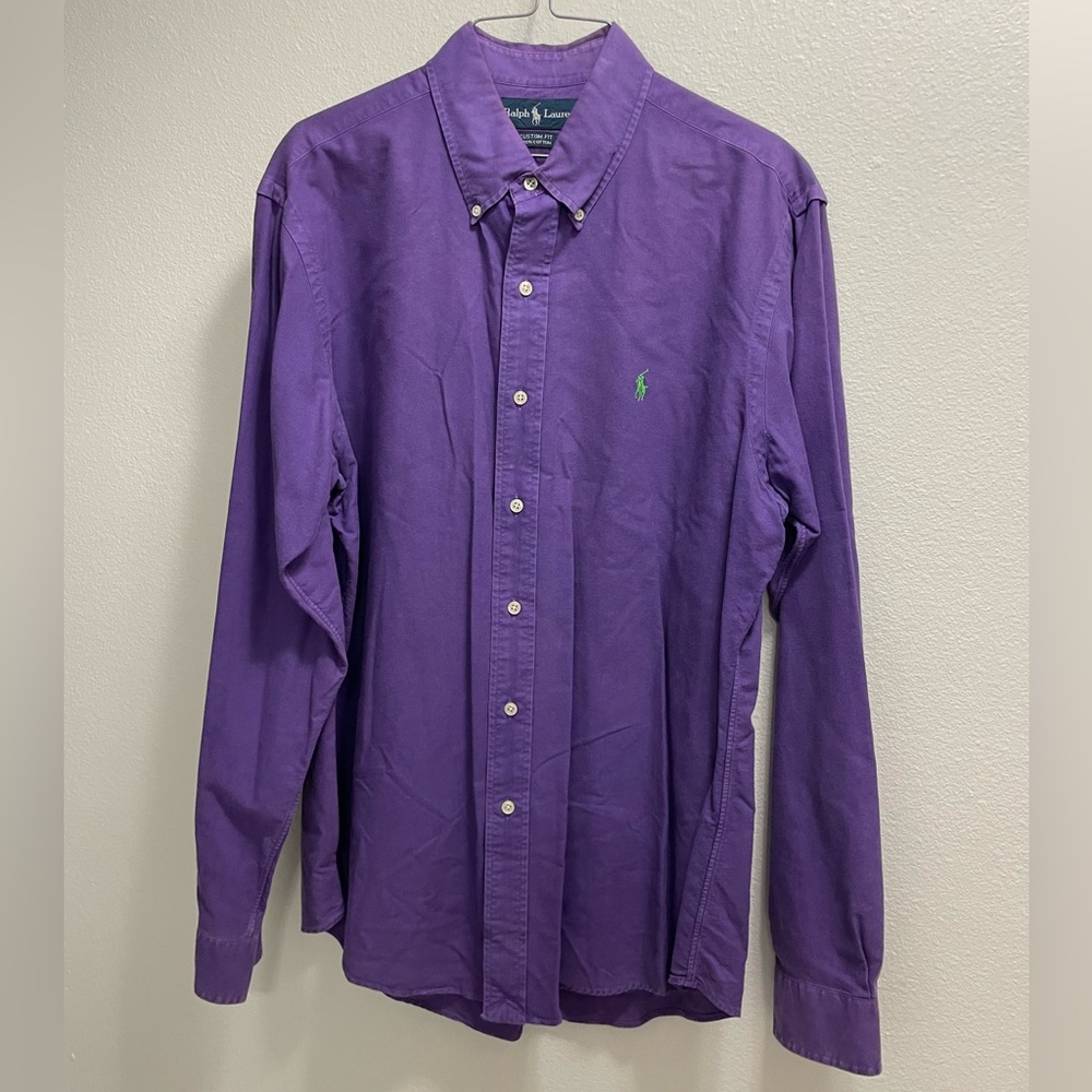 Ralph Lauren custom fit purple, long sleeve button-down dress shirt, men’s large